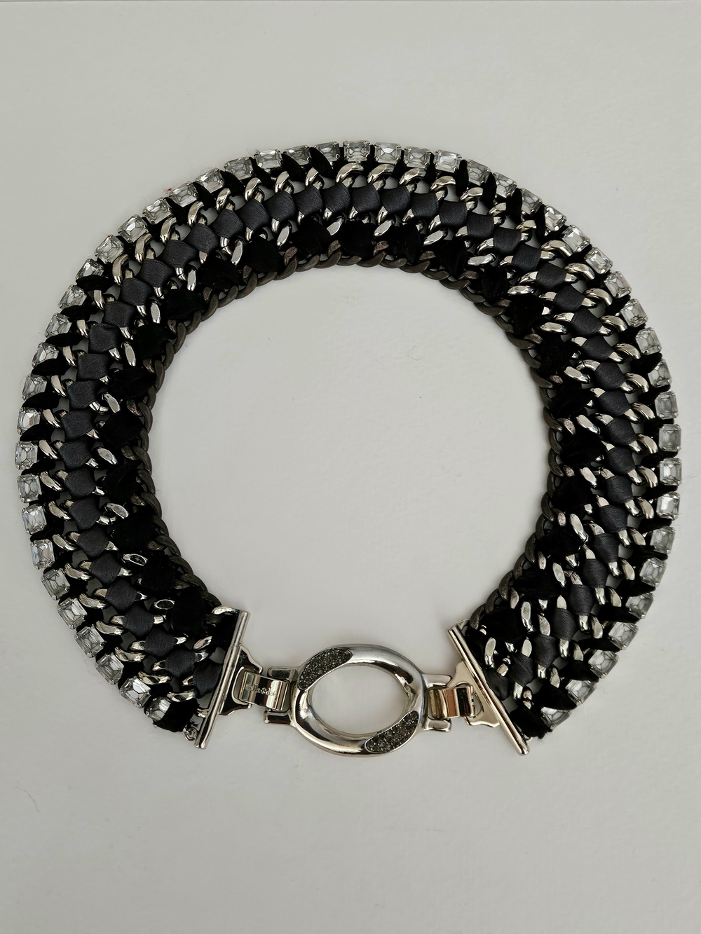 Stella & Dot Tempest Bib Black Braided Ribbon Necklace | Extra Clasp Included